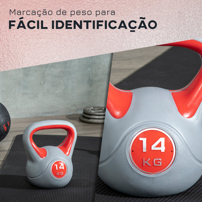 SPORTNOW Kettlebell 14 kg Peso Russo com Revestimento de PU e Enchimento de Areia para Treinamento em Casa Ginásio 26x18x32 cm Vermelho e Cinza