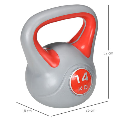 SPORTNOW Kettlebell 14 kg Peso Russo com Revestimento de PU e Enchimento de Areia para Treinamento em Casa Ginásio 26x18x32 cm Vermelho e Cinza