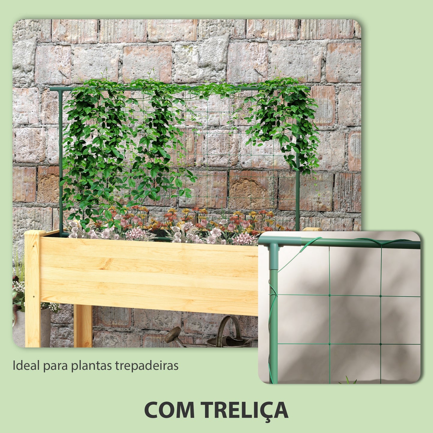 Outsunny Horta Vertical Elevada com Treliça Mesa de Cultivo Horta Elevada para Plantas Trepadeiras Flores Carga Máxima 300 kg 120x60x75 cm Madeira