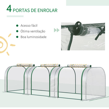 Outsunny Estufa 295x100x80 cm para Jardim Varanda Estufa Pequena para Cultivo de Plantas com 3 Janelas Estrutura de Aço e PVC Transparente e Verde