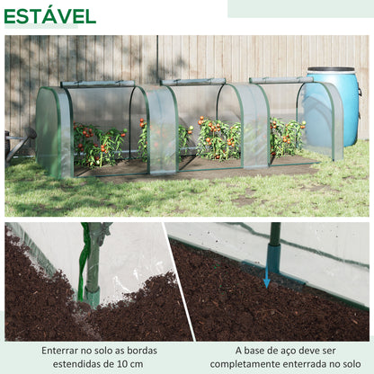 Outsunny Estufa 295x100x80 cm para Jardim Varanda Estufa Pequena para Cultivo de Plantas com 3 Janelas Estrutura de Aço e PVC Transparente e Verde