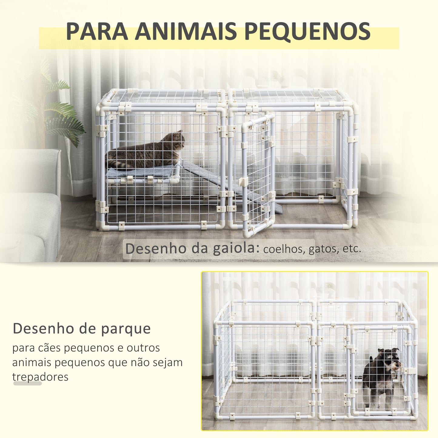 PawHut Recinto Modular para Animais de Estimação Recinto para Coelhos com 9 Painéis de 68x68,2x2,5cm Trava e Escada para Cobaias Desenho DIY Branco