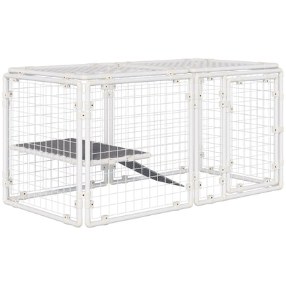 PawHut Recinto Modular para Animais de Estimação Recinto para Coelhos com 9 Painéis de 68x68,2x2,5cm Trava e Escada para Cobaias Desenho DIY Branco