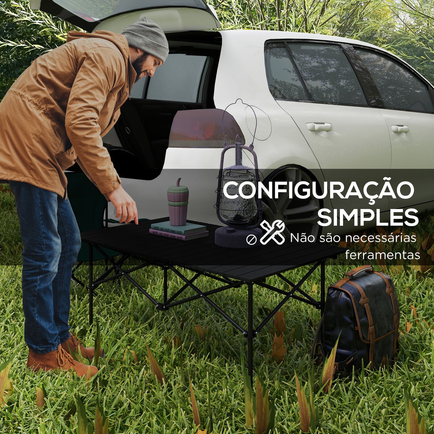 Outsunny Mesa de Campismo Dobrável de Metal com Tampo Enrolável e Bolsa de Transporte Mesa de Piquenique Portátil para Campismo Trekking Praia e Barbecue 95x55x50 cm Preto