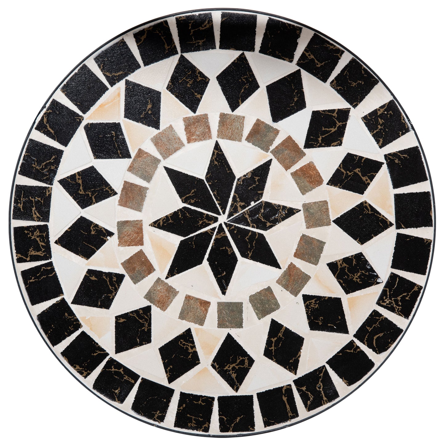 Outsunny Conjunto de 2 Cadeiras Dobráveis de Mosaico Cadeiras de Jardim com Assento de Cerâmica e Estrutura de Metal Carga Máxima 120kg para Terraço Pátio Exterior 40x50x92cm Preto