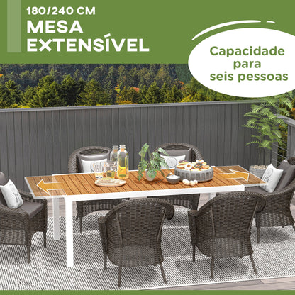 Outsunny Mesa de Jardim Extensível Mesa de Jantar Exterior Mesa de Terraço Retangular para 6-8 Pessoas com Estrutura de Alumínio Capacidade 50 kg para Varanda 180/240x94x73 cm Marrom