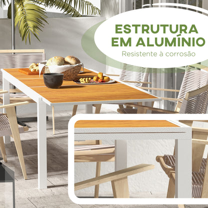 Outsunny Mesa de Jardim Extensível Mesa de Jantar Exterior Mesa de Terraço Retangular para 6-8 Pessoas com Estrutura de Alumínio Capacidade 50 kg para Varanda 180/240x94x73 cm Marrom