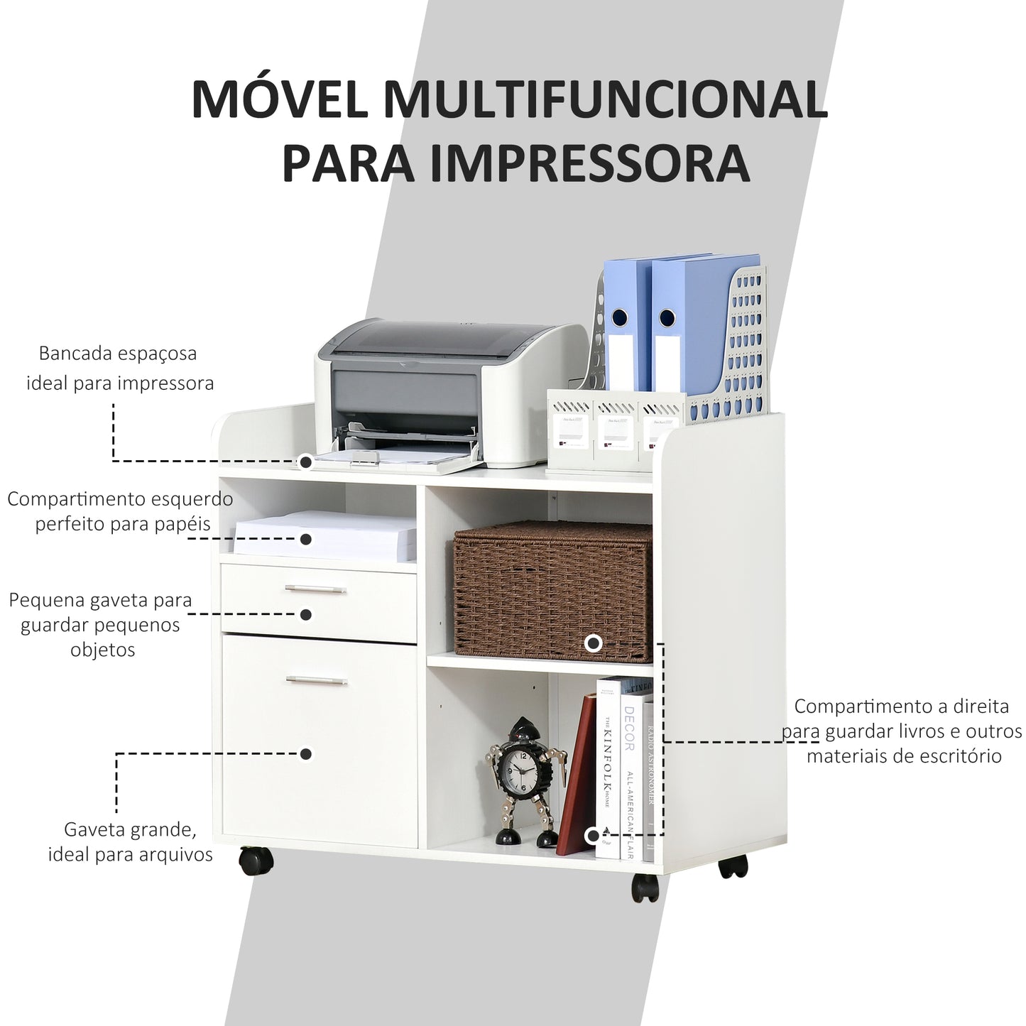 Móvel Lenna com 3 Compartimentos e 2 Gavetas - Design Nórdico