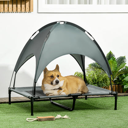 PawHut Cama elevada para animais de estimação Portátil com tecido respirável de toldo removível para interior e exterior 92x76x90 cm cinza