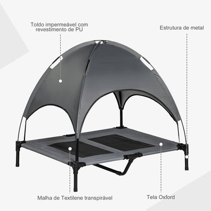 PawHut Cama elevada para animais de estimação Portátil com tecido respirável de toldo removível para interior e exterior 92x76x90 cm cinza