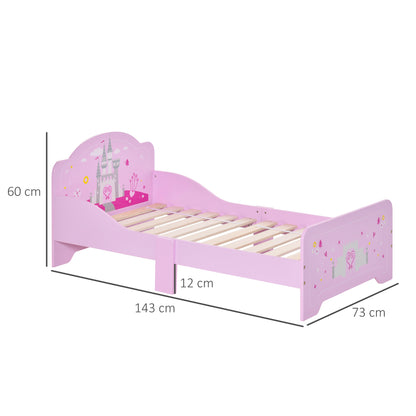 HOMCOM Cama Infantil acima de 3 Anos Cama para Crianças de Madeira com Barreira de Proteção Carga Máx. 50kg 143x73x60cm Rosa