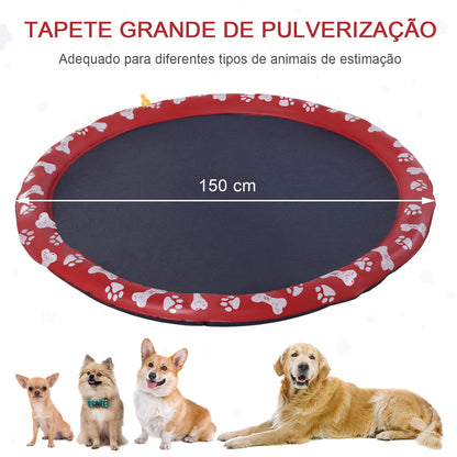 PawHut Splash Pad 150 cm Tapete Aquático para Animais de Estimação com Pulverizador de Água Piscina Portátil para Cães Vermelho