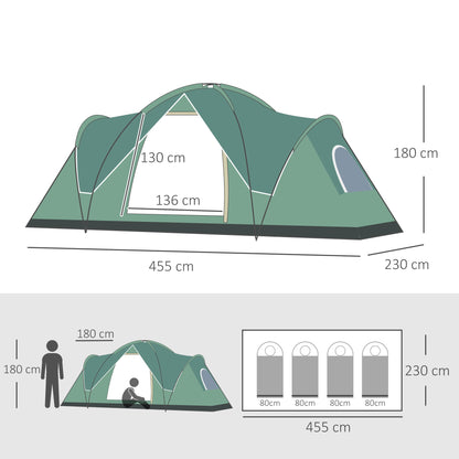 Outsunny Tenda de Campismo para 5-6 Pessoas Impermeável 3000mm+ Anti UV com Bolsa de Transporte e Gancho para Luz 455x230x180cm Verde