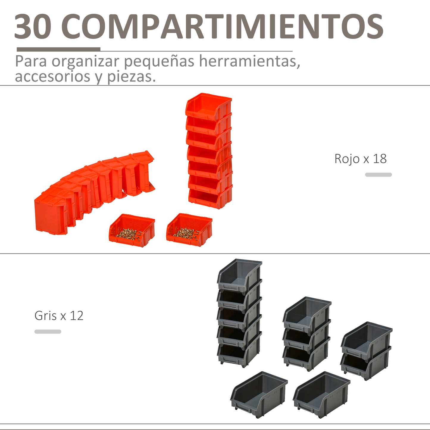 DURHAND Organizador de Ferragens para Parede Armário Organizador de Ferragens com 30 Caixas de 2 Tamanhos Diferentes 37,5x18x63 cm Vermelho e Cinza