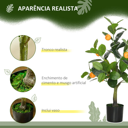 HOMCOM Conjunto de 2 Plantas Artificiais Decorativas Limoeiro e Laranjeira Artificiais de 60 cm com Vaso Plantas Sintéticas para Decoração de Casa Verde