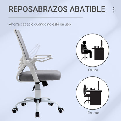 Vinsetto Cadeira de Escritório Ergonômica Cadeira de Escritório Giratória com Altura Ajustável Apoio para os Braços Dobrável Suporte Lombar e Encosto Transpirável 62,5x55x94-104cm Cinza