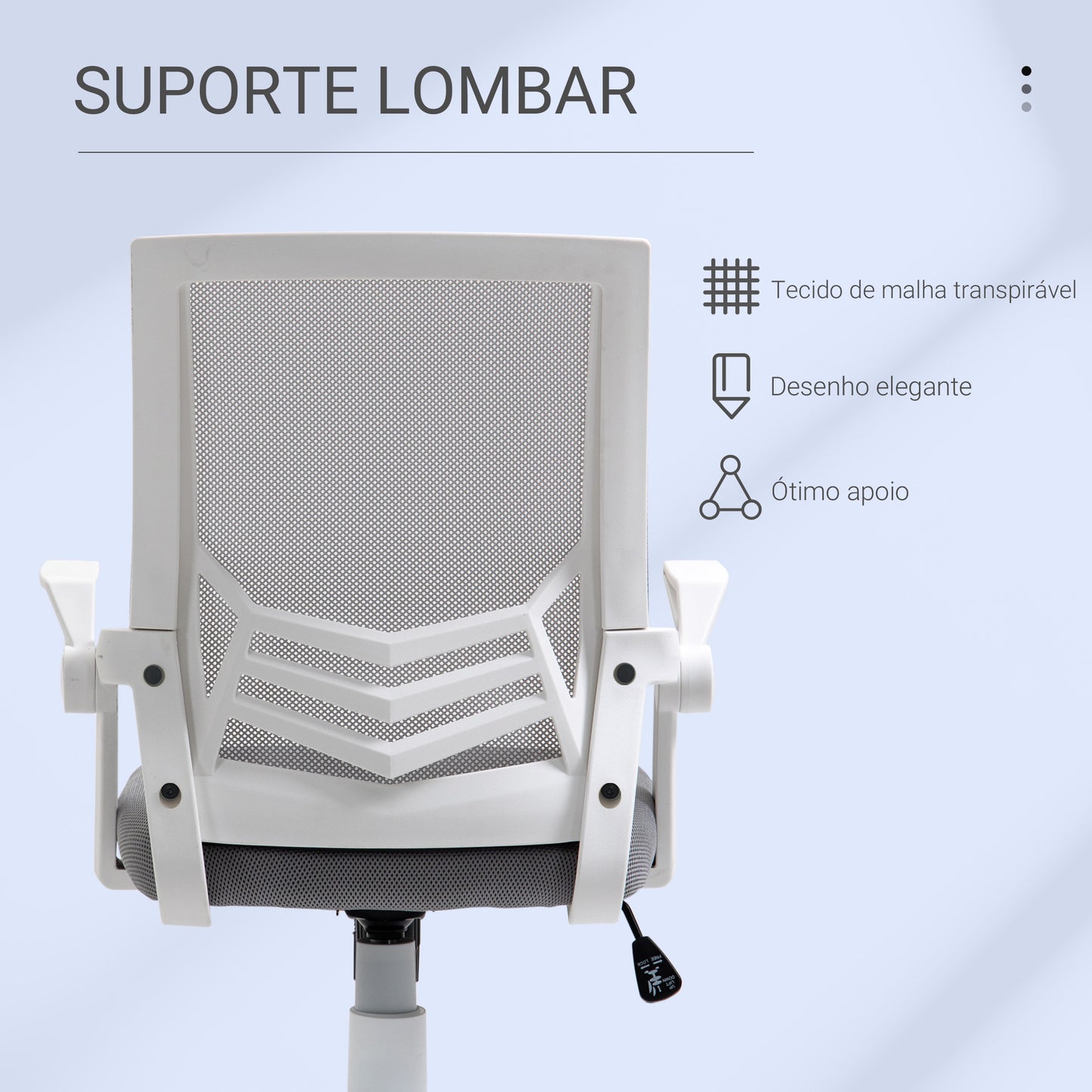 Vinsetto Cadeira de Escritório Ergonômica Cadeira de Escritório Giratória com Altura Ajustável Apoio para os Braços Dobrável Suporte Lombar e Encosto Transpirável 62,5x55x94-104cm Cinza