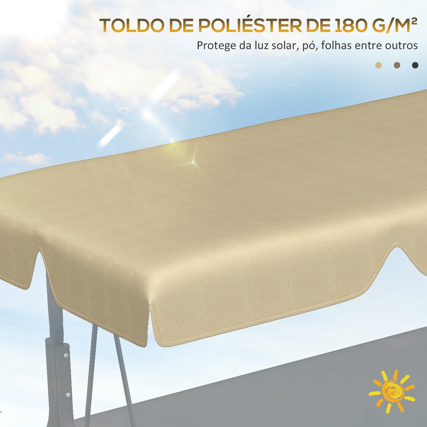 Outsunny Toldo de Substituição para Baloiços de 3 Lugares Toldo para Baloiços de Jardim com Tecido de Poliéster com Proteção Solar 156x117x15 cm Bege