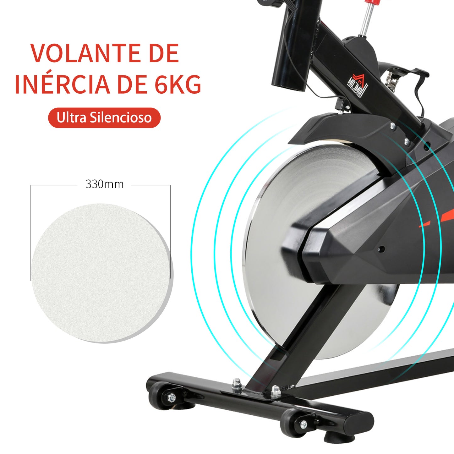 HOMCOM Bicicleta Estática Spinning com Monitor LCD Volante de Inércia de 6kg Assento e Guidão com Altura Ajustável Resistência Regulável e Silenciosa 85x46x114cm Preto e Vermelho