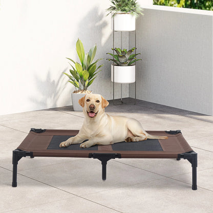 PawHut Cama Elevada para Cães Cama de Animais de Estimação com Malha Transpirável e Tecido Oxford para Exterior Interior Ar Livre Jardim Terraço 91,5x76,2x18cm Marrom