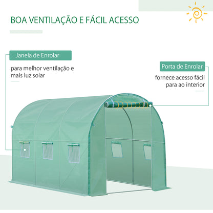 Outsunny Cobertura de Estufa com 6 Janelas e Porta para Jardim Anti-UV e Anti-envelhecimento PE 300x200x200 cm Verde