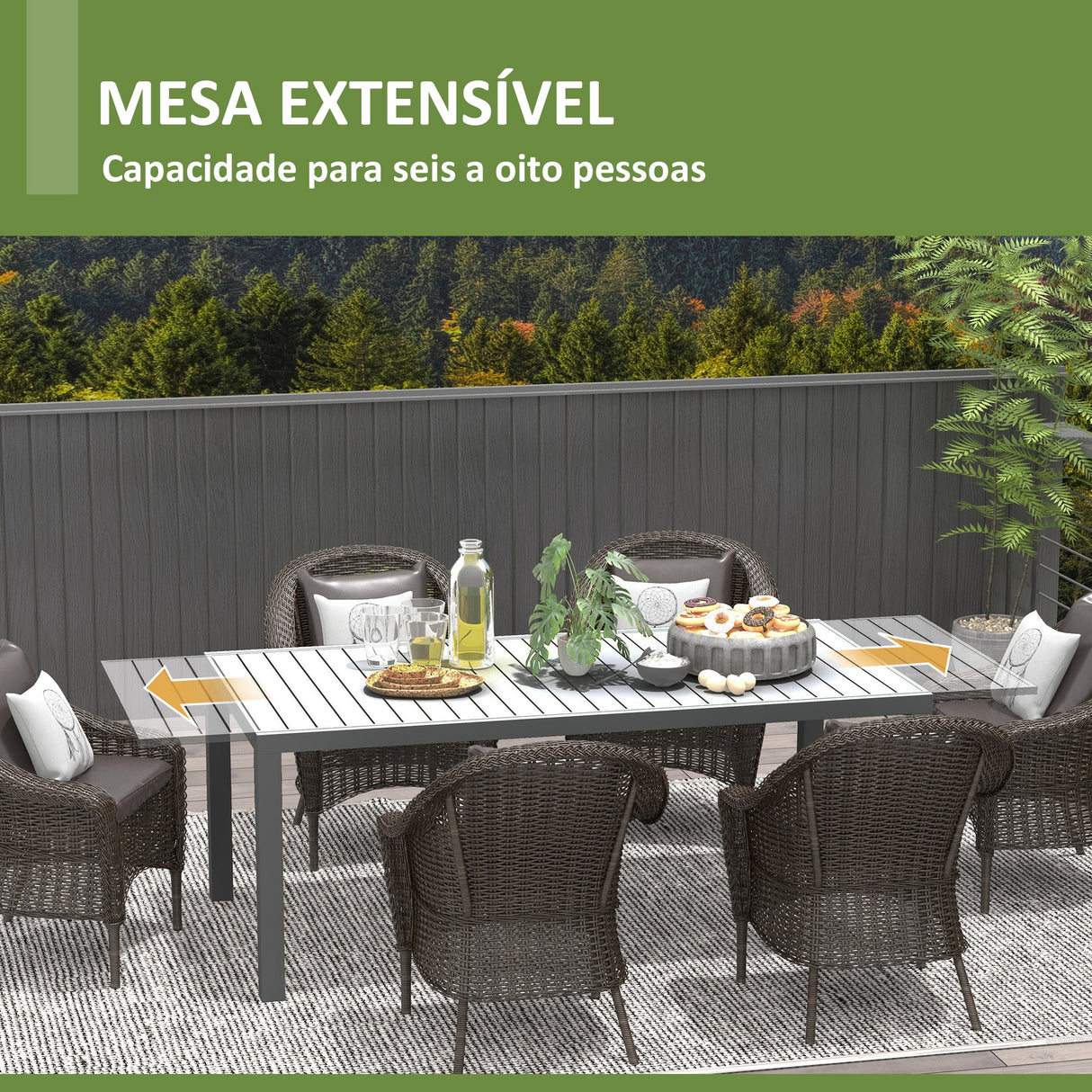 Outsunny Mesa de Jardim Extensível Mesa de Jantar Exterior Mesa de Terraço Retangular para 6-8 Pessoas com Estrutura de Alumínio Capacidade 50 kg para Varanda 180/240x94x73 cm Cinza Escuro