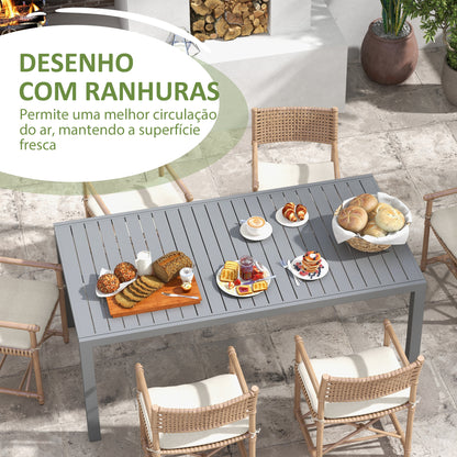 Outsunny Mesa de Jardim Extensível Mesa de Jantar Exterior Mesa de Terraço Retangular para 6-8 Pessoas com Estrutura de Alumínio Capacidade 50 kg para Varanda 180/240x94x73 cm Cinza Escuro