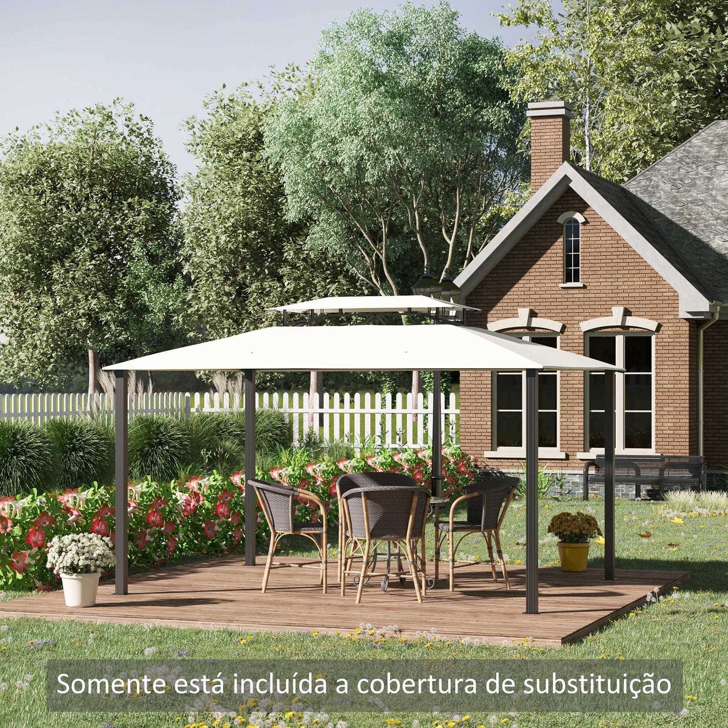 Toldo de Substituição para Pérgola 4x3m – Cobertura Superior de Duplo Nível, Respirável e com Drenagem