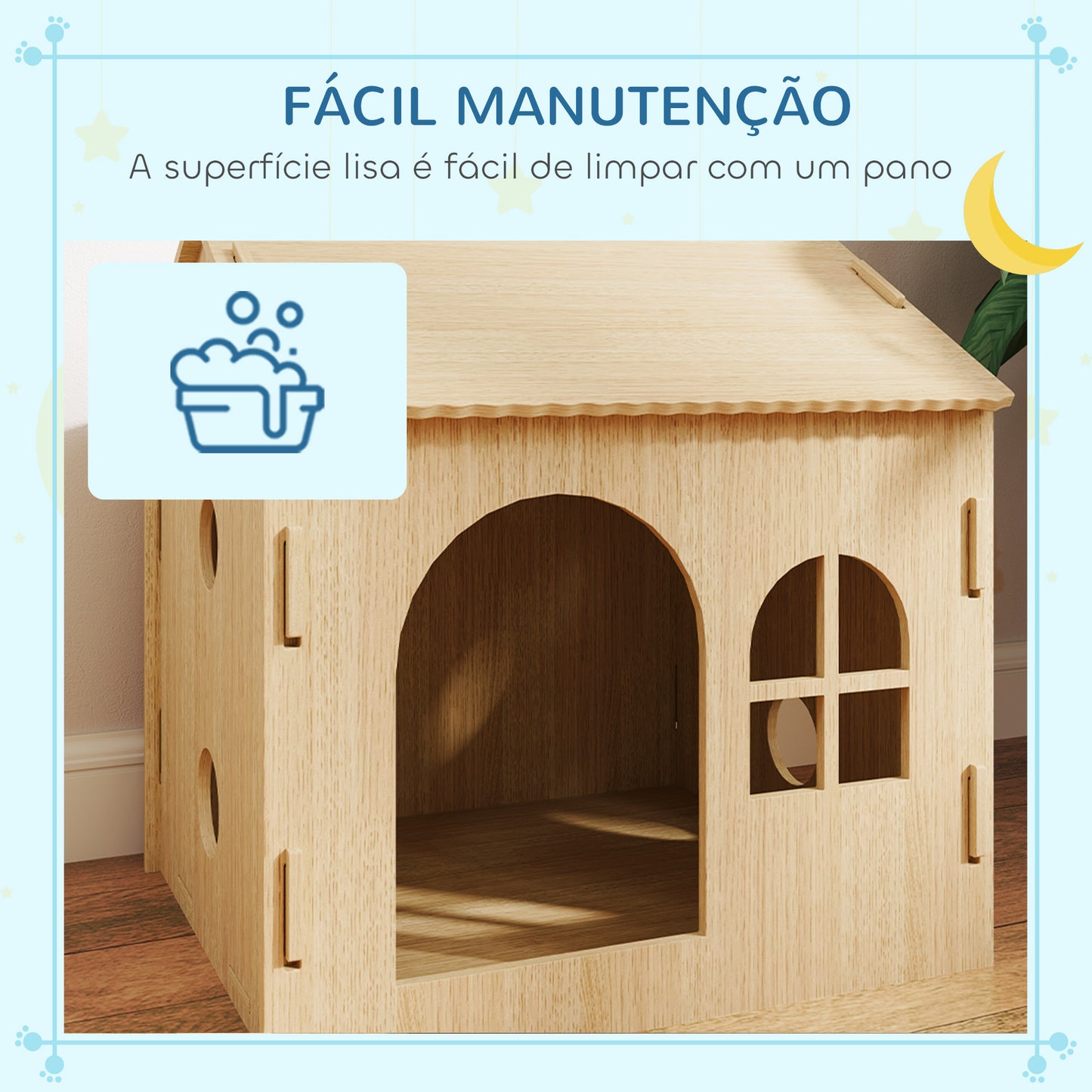 PawHut Casota para Cães Casa para Cães para Interior com Janelas Desenho de Patas Ocas Casa para Cães e Gatos 49,5x41x51 cm Madeira