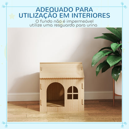 PawHut Casota para Cães Casa para Cães para Interior com Janelas Desenho de Patas Ocas Casa para Cães e Gatos 49,5x41x51 cm Madeira