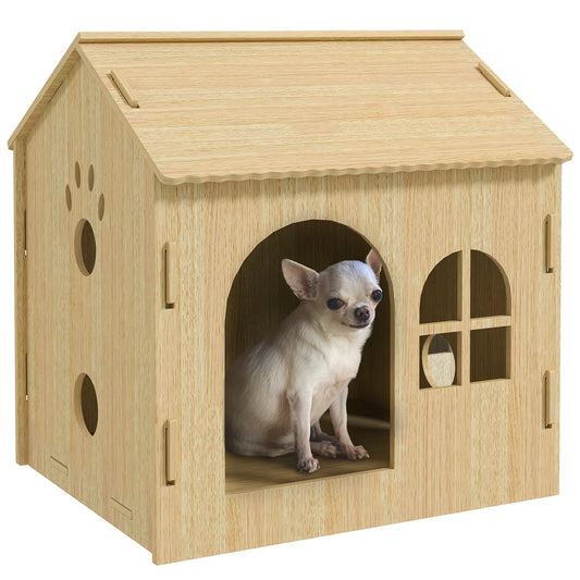 PawHut Casota para Cães Casa para Cães para Interior com Janelas Desenho de Patas Ocas Casa para Cães e Gatos 49,5x41x51 cm Madeira