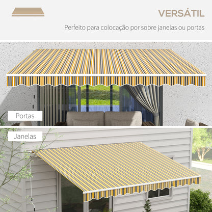 Outsunny Toldo Manual Retrátil 350x250 cm Toldo para Varanda com Manivela de Metal Impermeável e Anti-UV Toldo Enrolável de Exterior para Jardim Terraço Janelas Cinza e Amarelo