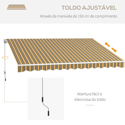 Outsunny Toldo Manual Retrátil 350x250 cm Toldo para Varanda com Manivela de Metal Impermeável e Anti-UV Toldo Enrolável de Exterior para Jardim Terraço Janelas Cinza e Amarelo