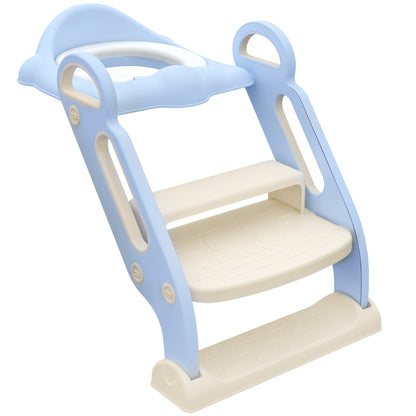 ZONEKIZ Redutor Sanita com Escada Adaptador Sanita para Crianças Dobrável para Casa de Banho Redutor de Sanita para Crianças de 2-6 Anos Portátil com Almofadas Antiderrapantes 67,9x42,8x51,5 cm Azul