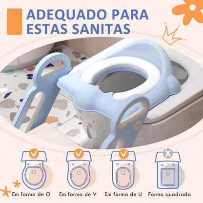 ZONEKIZ Redutor Sanita com Escada Adaptador Sanita para Crianças Dobrável para Casa de Banho Redutor de Sanita para Crianças de 2-6 Anos Portátil com Almofadas Antiderrapantes 67,9x42,8x51,5 cm Azul