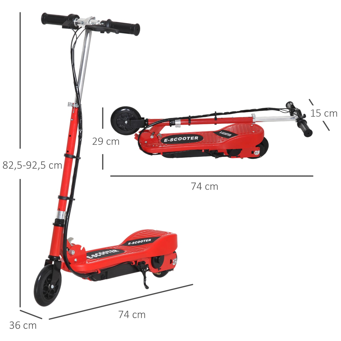 HOMCOM Trotinete Elétrica Criança De 7-14 Anos E-Scooter Dobrável Guiador Ajustável 12km/h Bateria Recarregável 12V Skate 120W Carga 50kg Vermelho