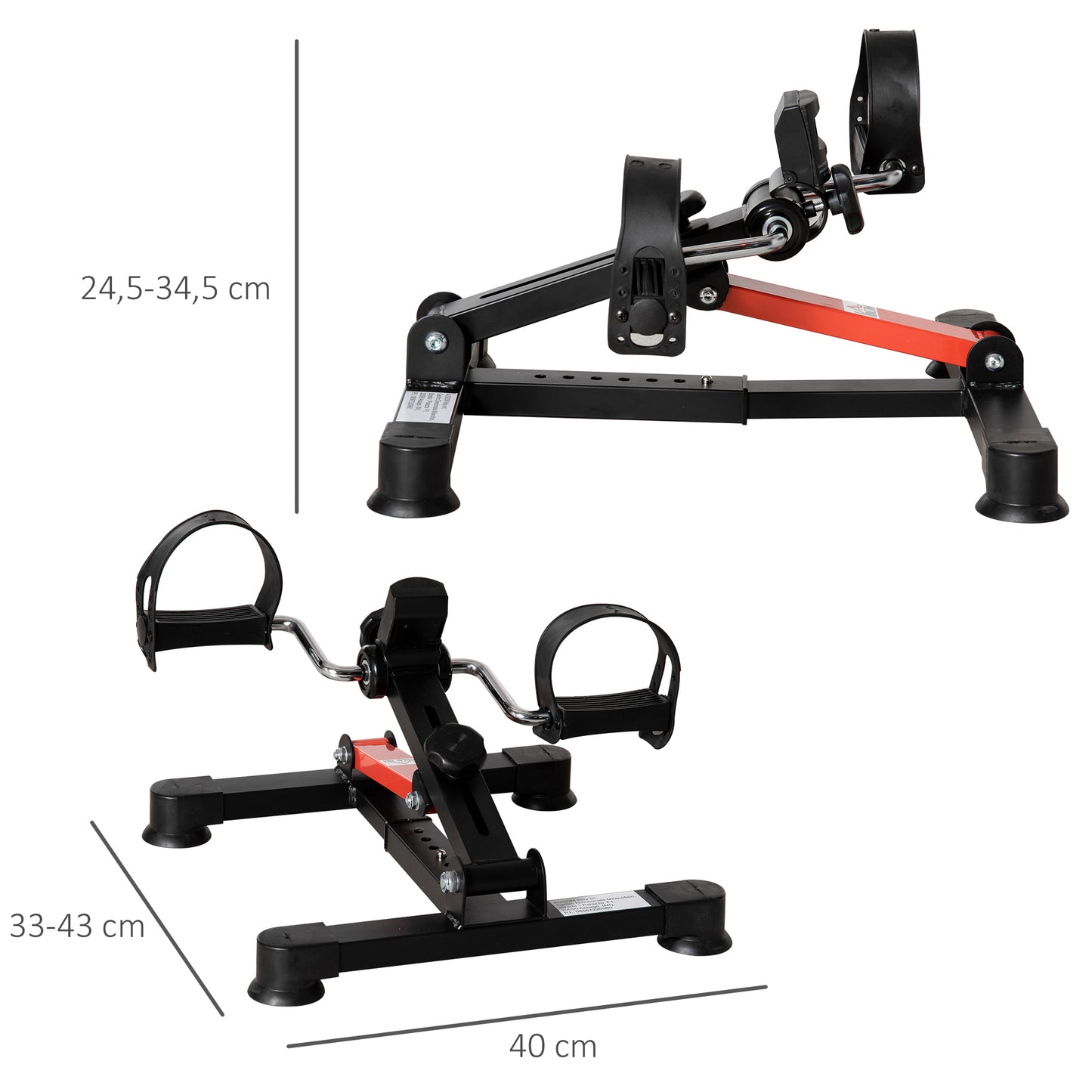 HOMCOM Mini Bicicleta Estática de Exercícios Mini Bicicleta Estática com Altura e Comprimento Ajustáveis Tela LCD Máquina de Pedalar de Mãos e Pernas 33-43x40x24,5-34,5 cm Preto