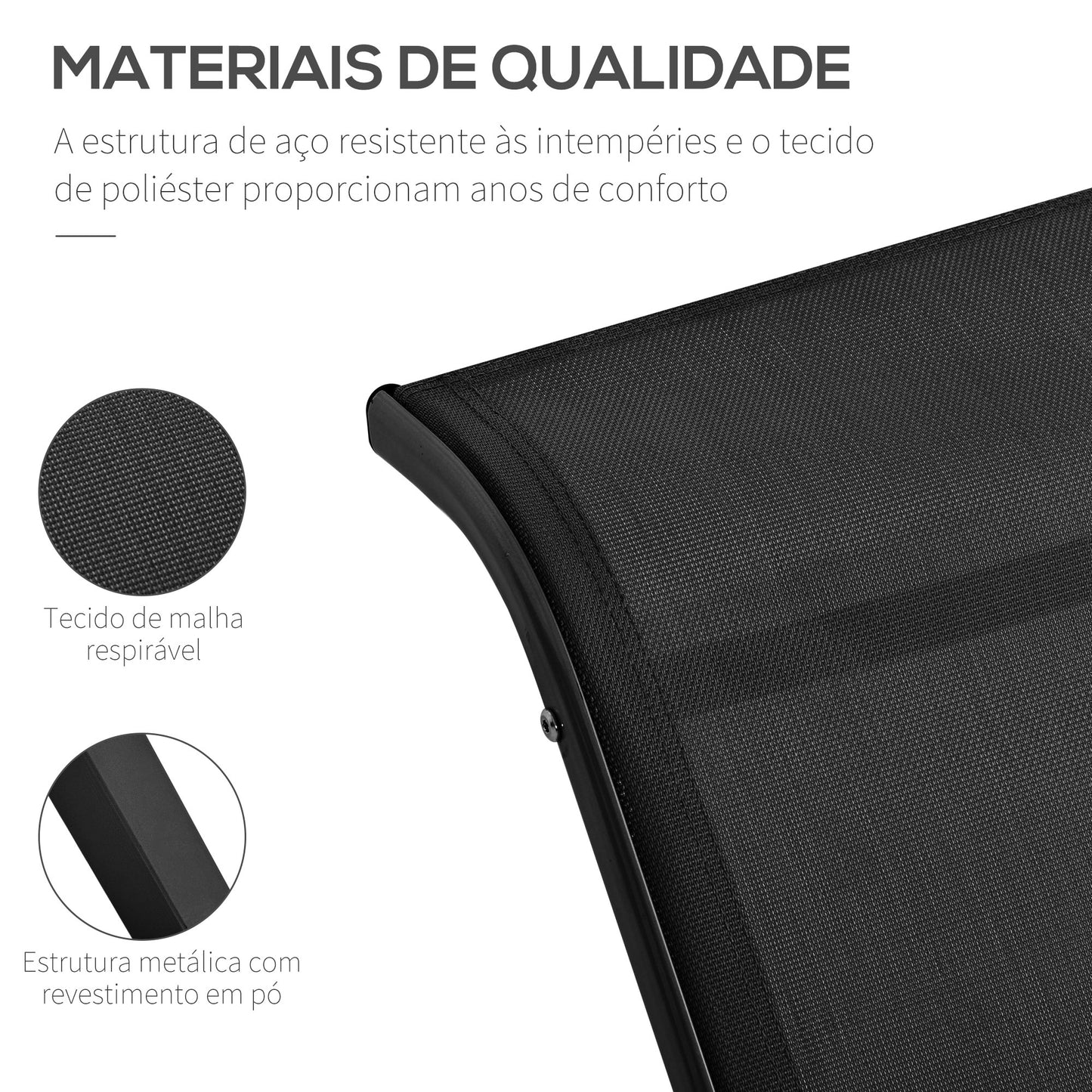 Outsunny 2 Espreguiçadeiras de Jardim 59x169x66 cm com Mesa 41x41x45 cm Vidro Temperado Apoio de Braços para Pátio Piscina Varanda Exterior Preto