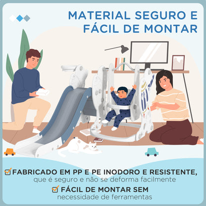 AIYAPLAY Conjunto de Escorregador e Baloiço para Crianças 3 em 1 Baloiço para Crianças de 18-48 Meses Escorregador e Cesto de Basquetebol Carga Máxima 30 kg 150x185x92 cm Branco e Azul