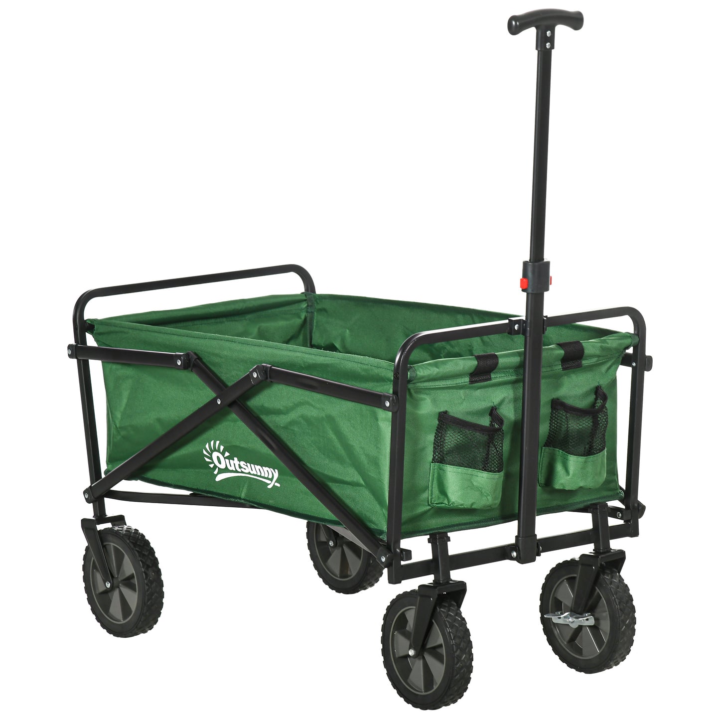 Outsunny Carrinho de Transporte Dobrável com Guiador Ajustável Roda Universal e Travão para Jardim Campismo Estrutura de Aço Carga Máxima 40 kg 83x50x69-99 cm Verde