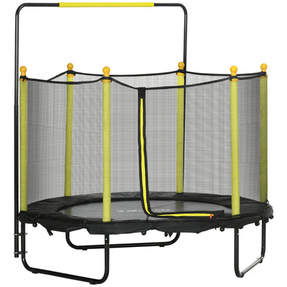 ZONEKIZ Trampolim Infantil Ø110 cm Trampolim para Crianças de 1-10 Anos com Rede de Segurança Barra Ajustável para Interior e Exterior Ø140x120-140 cm Preto