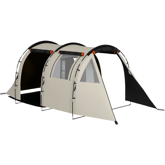 Outsunny Tenda de Campismo Familiar para 4-5 Pessoas Tenda de Campismo Dobrável com 2 Quartos 5 Portas e Bolsa de Transporte Impermeável para Trekking 460x230x180 cm Caqui