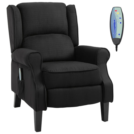 HOMCOM Poltrona de Massagem Poltrona Relax Reclinável com Controlo Remoto 2 Áreas de Massagem Bolso Lateral 78x83x101 cm Preto