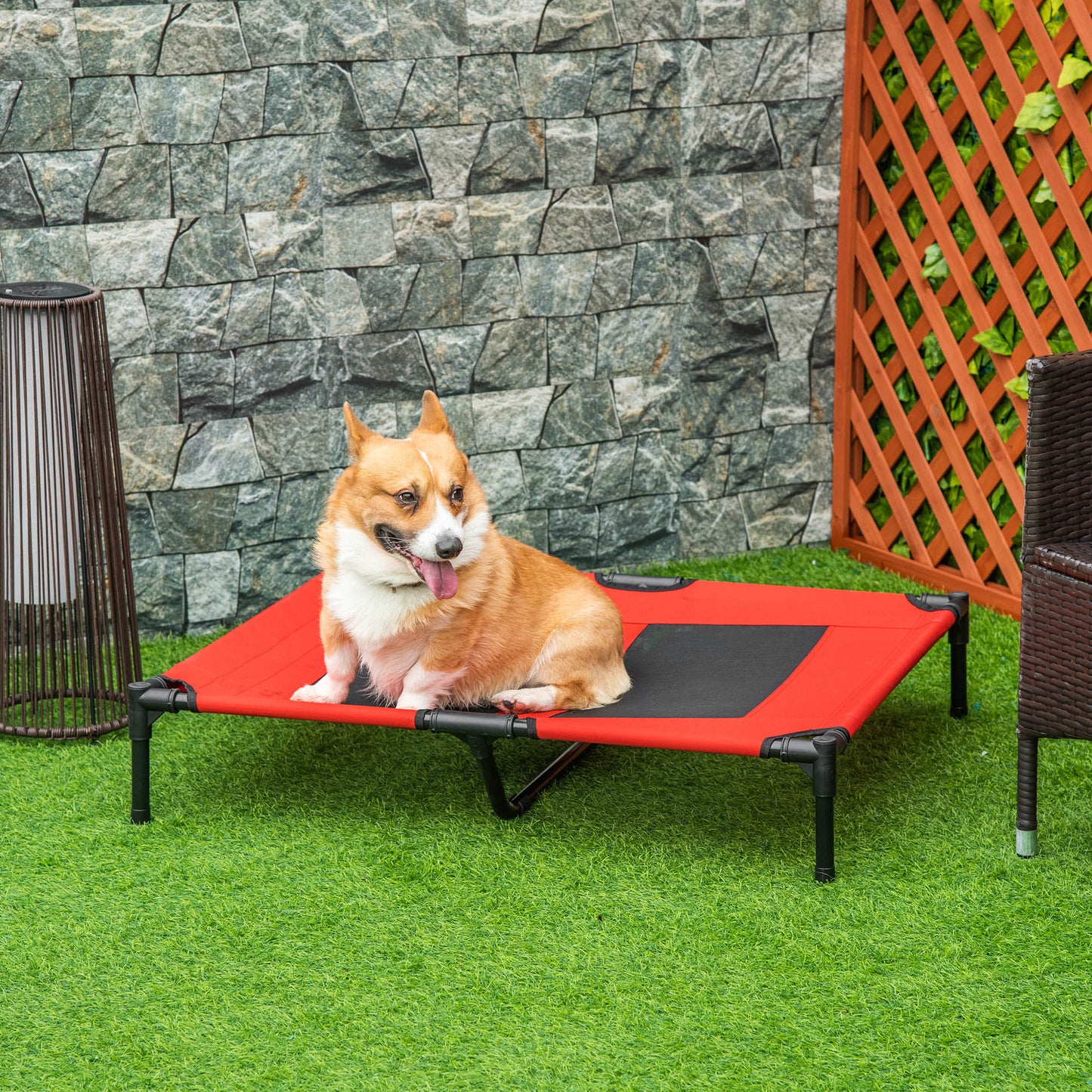 PawHut Cama Elevada para Cães Cama de Animais de Estimação com Malha Transpirável e Tecido Oxford para Exterior Interior Ar Livre Jardim Terraço 91,5x76,2x18cm Vermelho