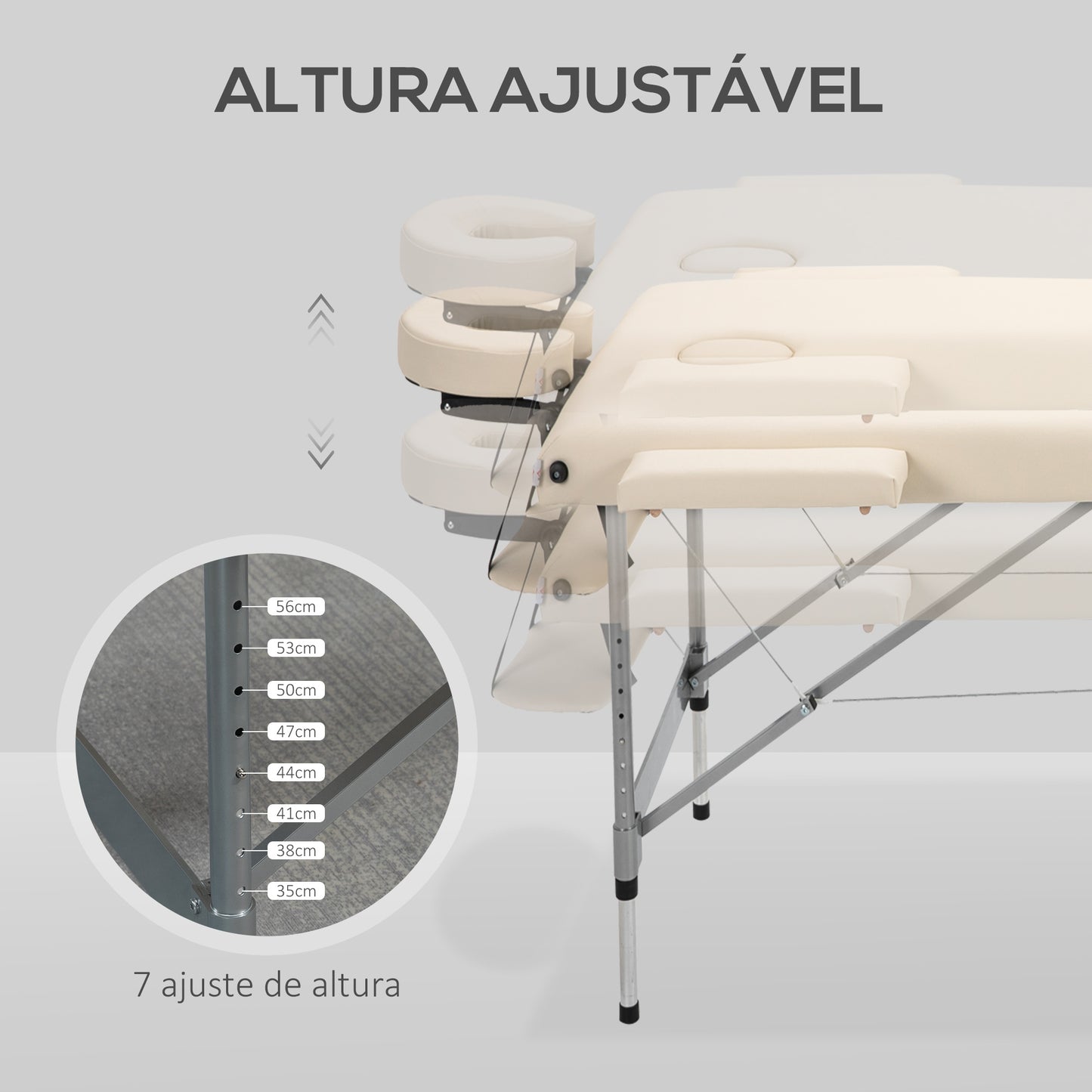 HOMCOM Marquesa Dobrável Mesa de Massagem Portátil com Altura Ajustável em 7 Posições Apoio para a Cabeça e Estrutura de Liga de Alumínio para Fisioterapia Carga 130kg 186x71x62-83cm Bege