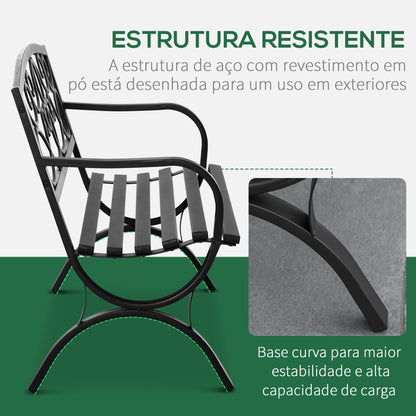 Outsunny Banco de Jardim de 2 Lugares com Encosto e Apoio para os Braços Vintage para Terraço Varanda Pátio Exterior Carga 280kg Ferro Fundido 128x58,5x85cm Preto