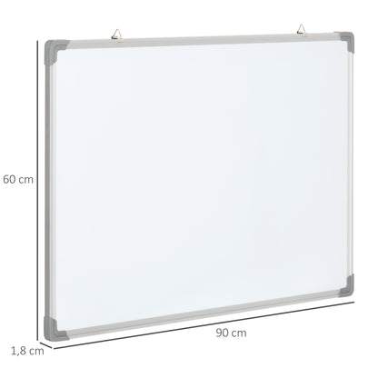 HOMCOM Quadro Magnético com Estrutura de Liga de Alumínio 90x60 cm Quadro Magnético com Apagador 4 Marcadores e 10 Ímás para Escritório Casa Branco