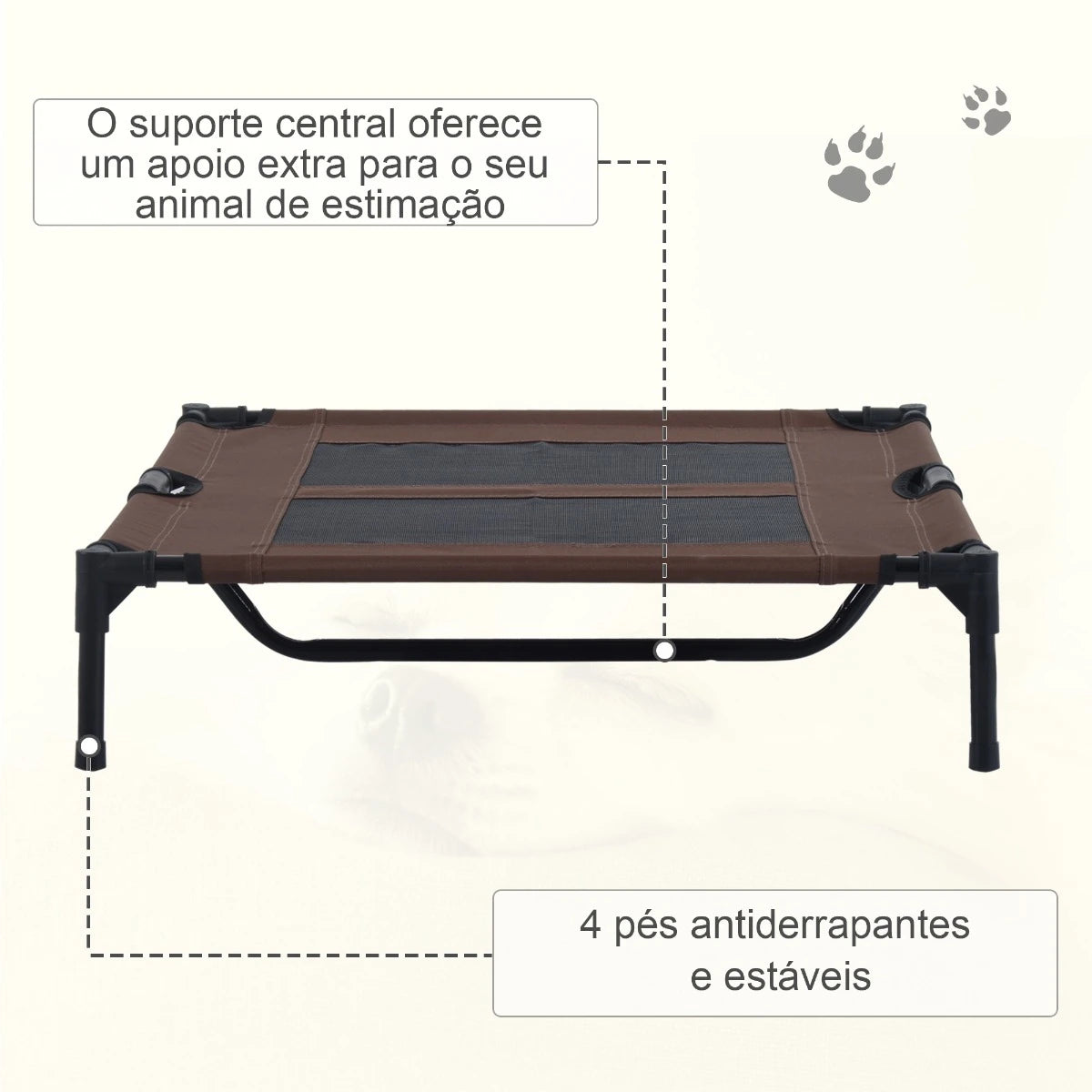 PawHut Cama Elevada para Cães Cama de Animais de Estimação com Malha Transpirável e Tecido Oxford para Exterior Interior Ar Livre Jardim Terraço 91,5x76,2x18cm Marrom