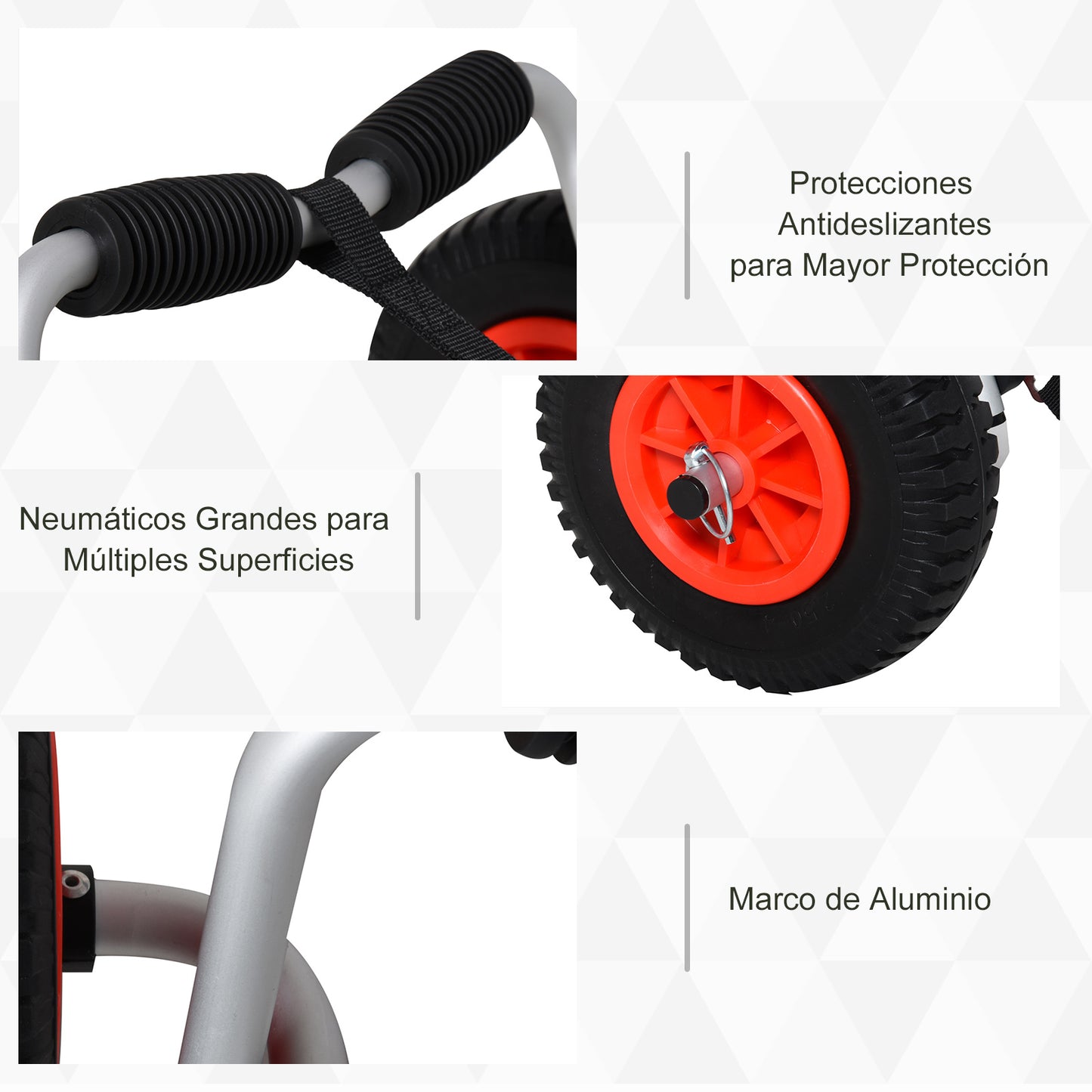 HOMCOM Carrinho de transporte dobrável para caiaque carga 75 kg de alumínio ajuste universal com rodas para barco canoa 57,5x33x24 cm prata