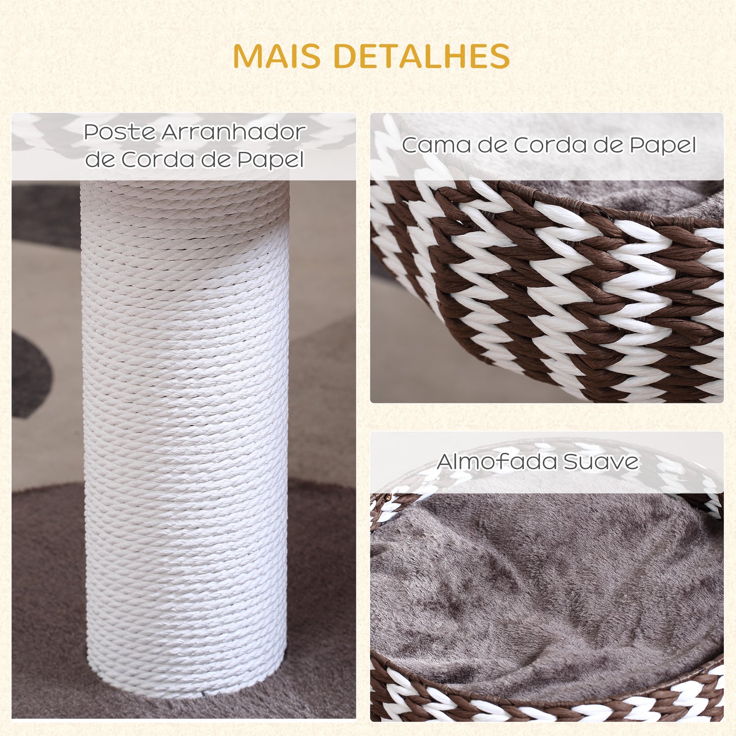 PawHut Arranhador para Gatos Pequeno Altura 52cm Torre de Escalar para Gatos com Cama Redonda Almofada de Pelúcia Suave e Poste Arranhador 50x50x52cm Café e Branco